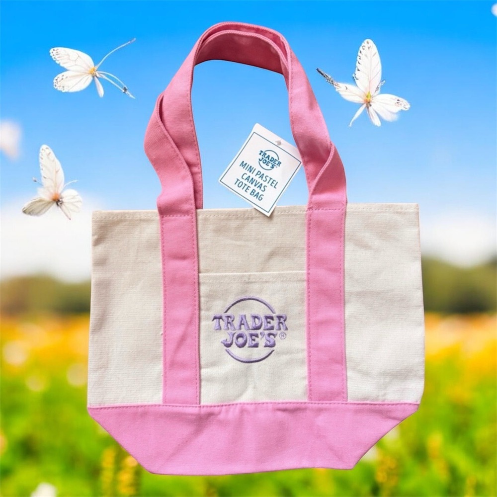 Traders Joe Pastel Mini Canvas Tote Bag Set of 4 Pink/Blue/Green/Purple BNWT - Picture 3 of 5